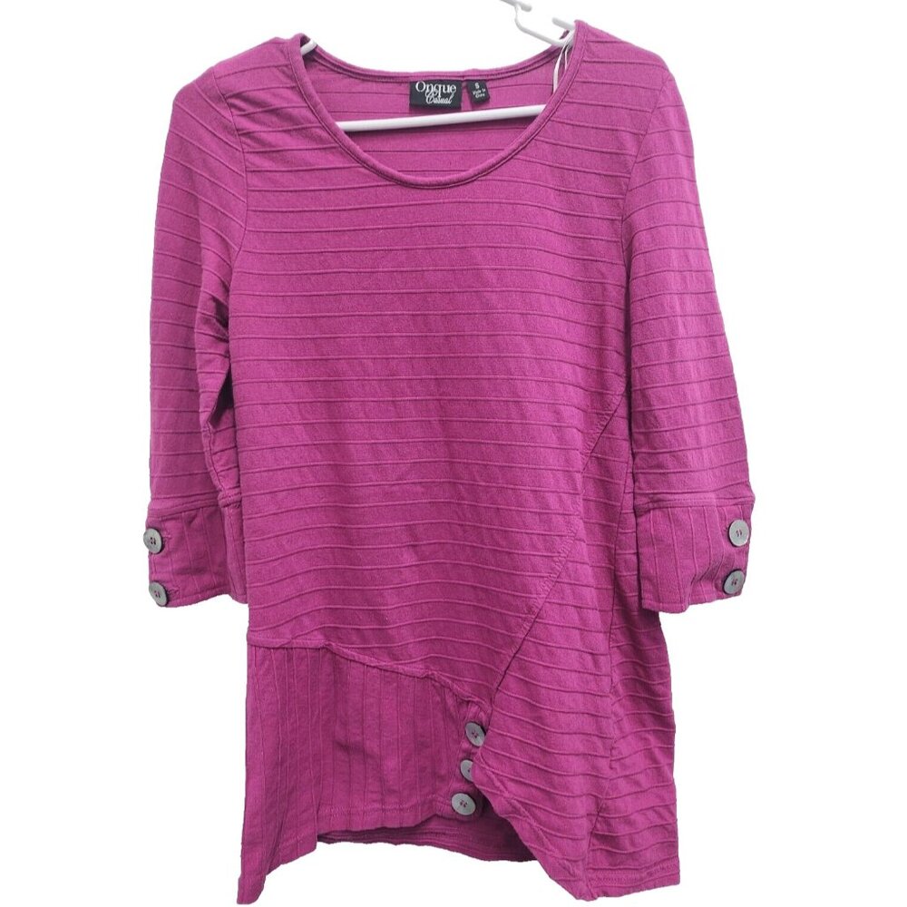 Onque Casual Tunic Top‎ Womens Size Small Purple Ribbed Asymmetric Wearable Art